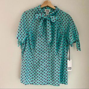 Unique Vintage Plus Size Strawberry Bow Tie Blouse